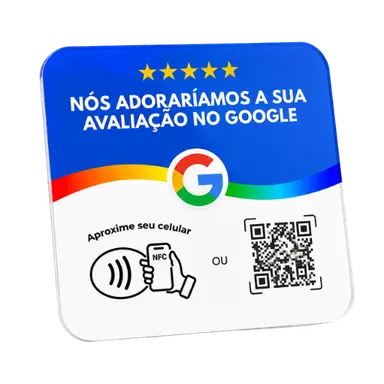 Plaquinha NFC Google azul: nós adoraríamos a sua avaliação no Google