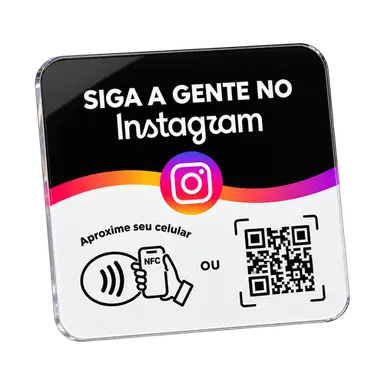 Plaquinha NFC Instagram preta: siga a gente no Instagram